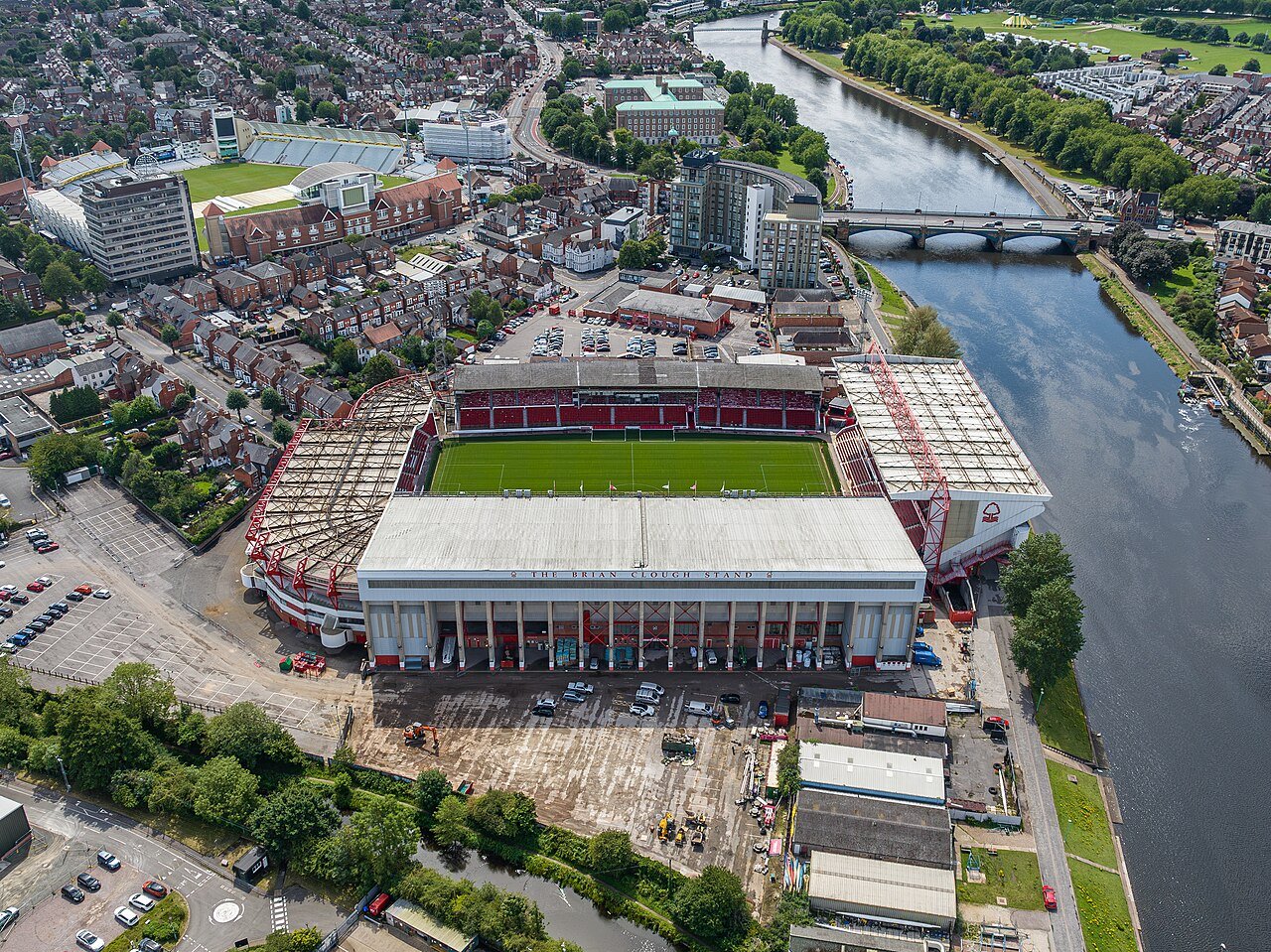 The City Ground, home of Nottingham Forest, beside the River Trent