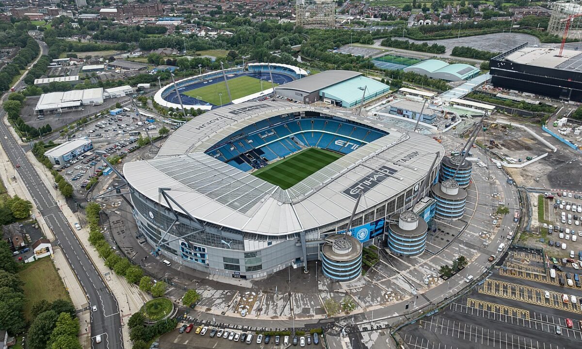 Aerial view of the Etihad Stadium, home of Manchester City