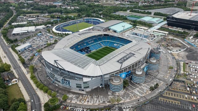 Aerial view of the Etihad Stadium, home of Manchester City