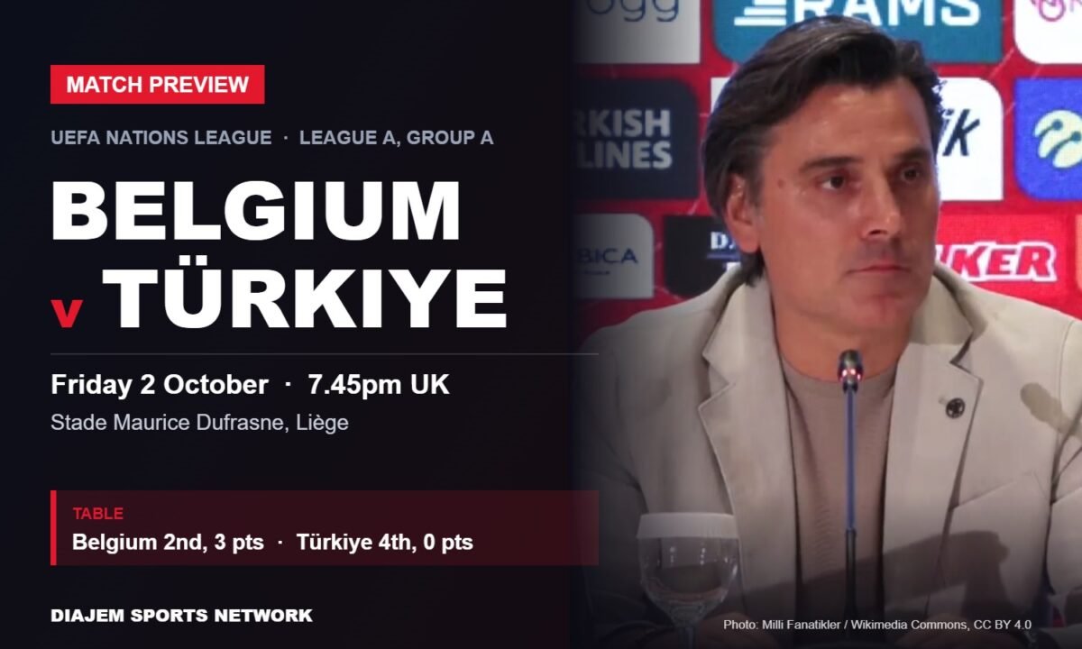 Belgium v Türkiye Nations League preview card featuring Türkiye coach Vincenzo Montella