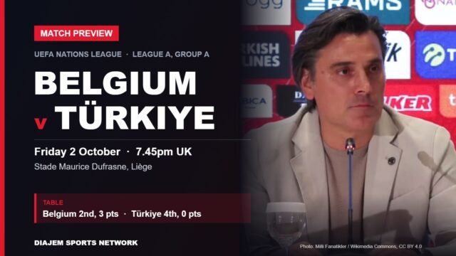 Belgium v Türkiye Nations League preview card featuring Türkiye coach Vincenzo Montella