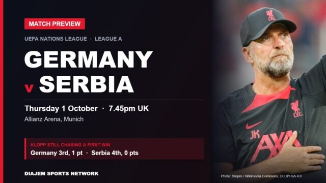 Germany v Serbia Nations League preview card featuring Germany coach Jürgen Klopp